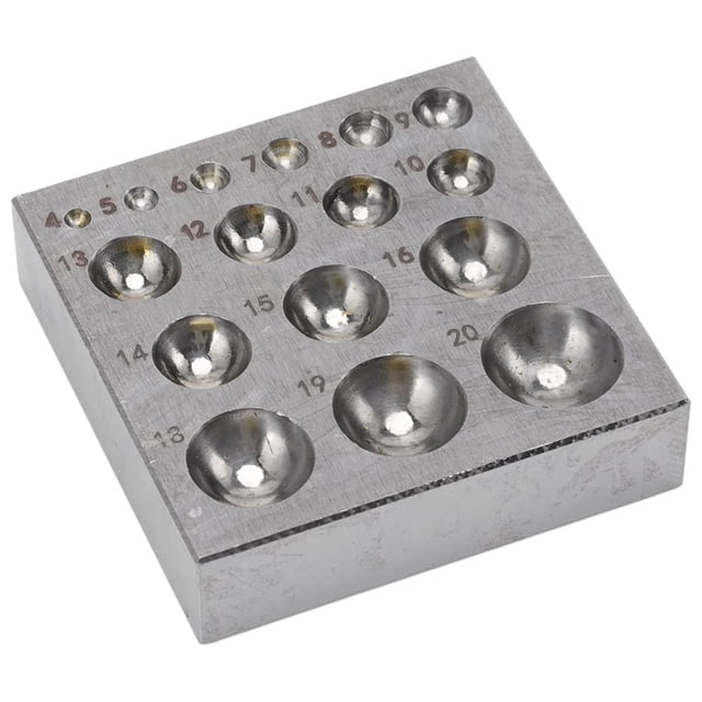Herramienta Semicircular para Conformado de Metales con Bloque de Acero y Orificios de Yunque de Varios Tamaños para la Fabricación de Joyas.