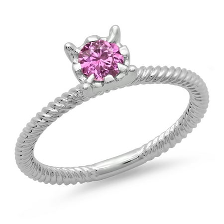 Gold Pink Sapphire Solitaire - 0.40 Carat (ctw) 14K Gold Round Cut Pink Sapphire Ladies Bridal Solitaire Engagement Ring