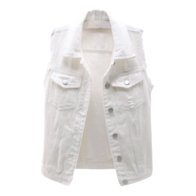 VBARHMQRT Womens Coats Fall Womens Buttoned Washed Denim Jacket Sleeveless Crop Vest