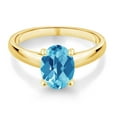 thumbnail image 2 of Gem Stone King 2.25 Ct Oval Checkerboard Swiss Blue Topaz 10K Yellow Gold Ring, 2 of 4