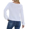 thumbnail image 5 of STARVNC Women U Neck Ribbed Knitted Long Sleeve Pompom Deco Sweater, 5 of 7