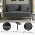 thumbnail image 4 of Holaki 56" Modern Upholstered Pleated Velvet Loveseat Comfy 2 Seater Small Sofa Couch with Gold Metal Legs 2pcs Throw Pillows, Gray, 4 of 10
