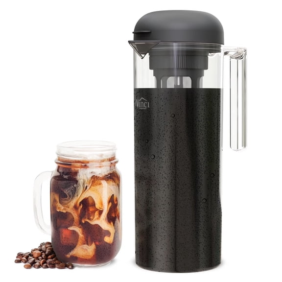 VINCI Cold Brew 360, 1.4 Liter Cold Brew Coffee Maker Featuring Patented Dual Filter 360 Brewing Technology, Cold Brew Plastic Pitcher for Iced Coffee
