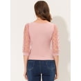 thumbnail image 4 of Blusa Vintage con Cuello Cuadrado Allegra K mujer ajustada semitransparente Mangas Abullonadas de malla 3/4 Rosa M, 4 of 4