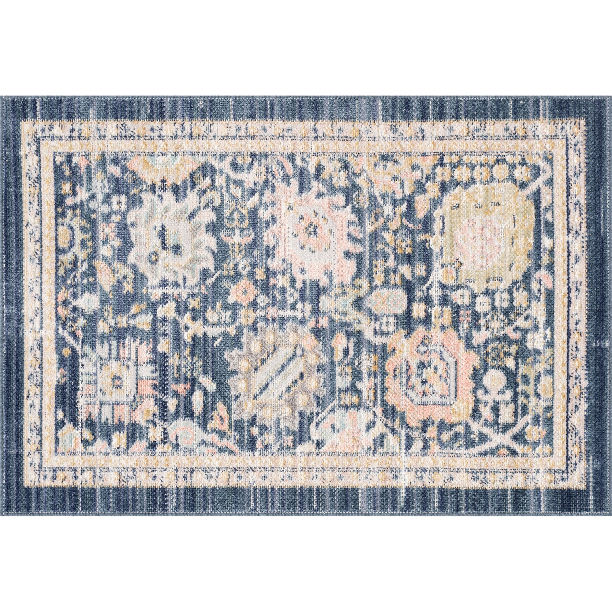 Crestwood Traditional Oriental 2' x 3' Navy and Aqua Polyester Indoor Area Rug, 2' x 3'