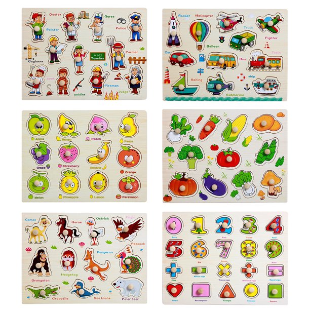 Gwong Juguete Dibujos animados de animales Fruta Fruta de madera Ampliación de Peg Puzzle Early Education Toy Regalo Gwong 92213