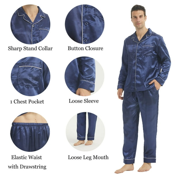 LANBAOSI Classic Mens Satin Pajamas Set Sleepwear Silk Comfy Pajamas for  Men Long Sleeve Loungewear PJS for Male 2 Piece Lounge Sets Size Medium 