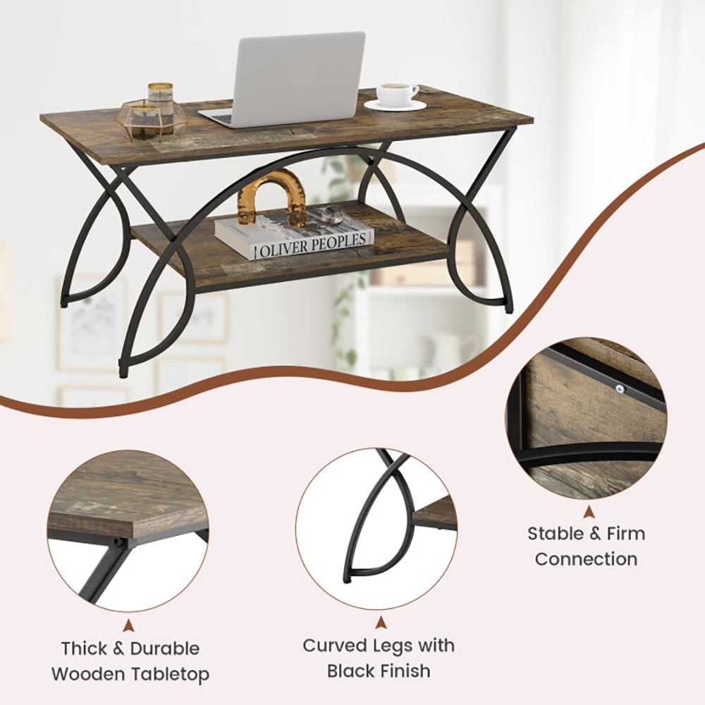 Finihen Coffee Table, Rectangular Coffee Table, 2-Tier Faux Marble Coffee Table with Marble Top and Metal Frame, for Living Room, Reception Room, Dark Brown Finihen Coffee Table, Rectangular Coffee Table, 2-Tier Faux Marble Coffee Table with Marble Top and Metal Frame, for Living Room, Reception Room, Dark Brown