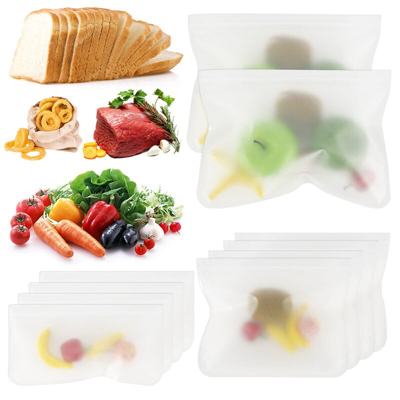 10pcs/lot Silicone Food Storage Bag PEVA Reusable Freezer Bag Zip Lock ...