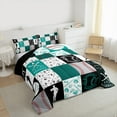 thumbnail image 3 of Manfei Teens Baseball Player Full Size Comforter Sets, Square Plaid Bedding Comforter Set, Cartoon Sport Theme Reversible Bedding Sets, Microfiber Bedroom Decor, 3 Pieces, 3 of 8