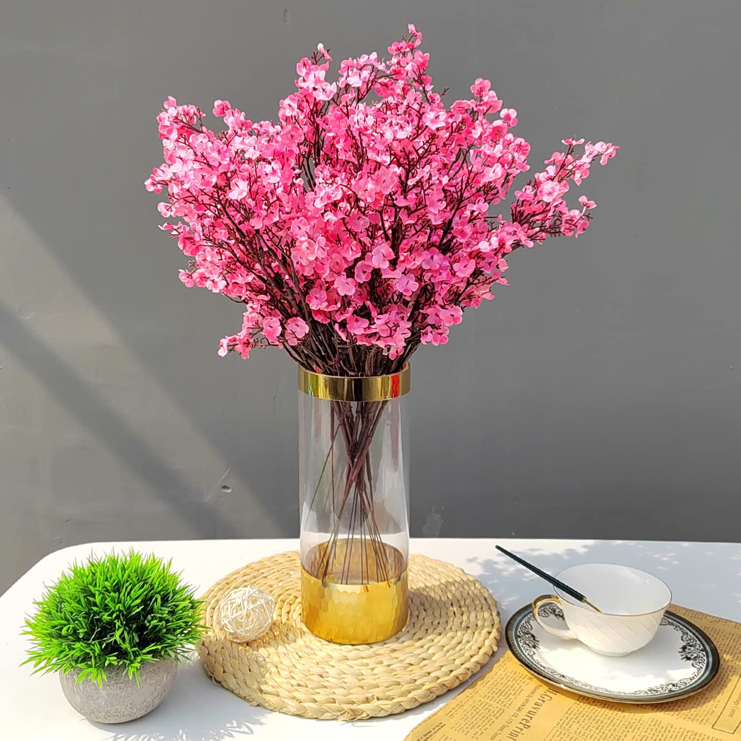 10 Bundle Artificial Babys Breath Flowers Fake Gypsophila Bouquet Faux Silk  Floral for Flower Arrangements Kitchen Wedding Home Decor (Pink)