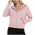 thumbnail image 2 of APEXFWDT Women's Cropped Hooded Sweatshirt Long Sleeve Zip-Up Athletic Jacket Sporty Casual Outerwear with Pockets,S,Pink, 2 of 9