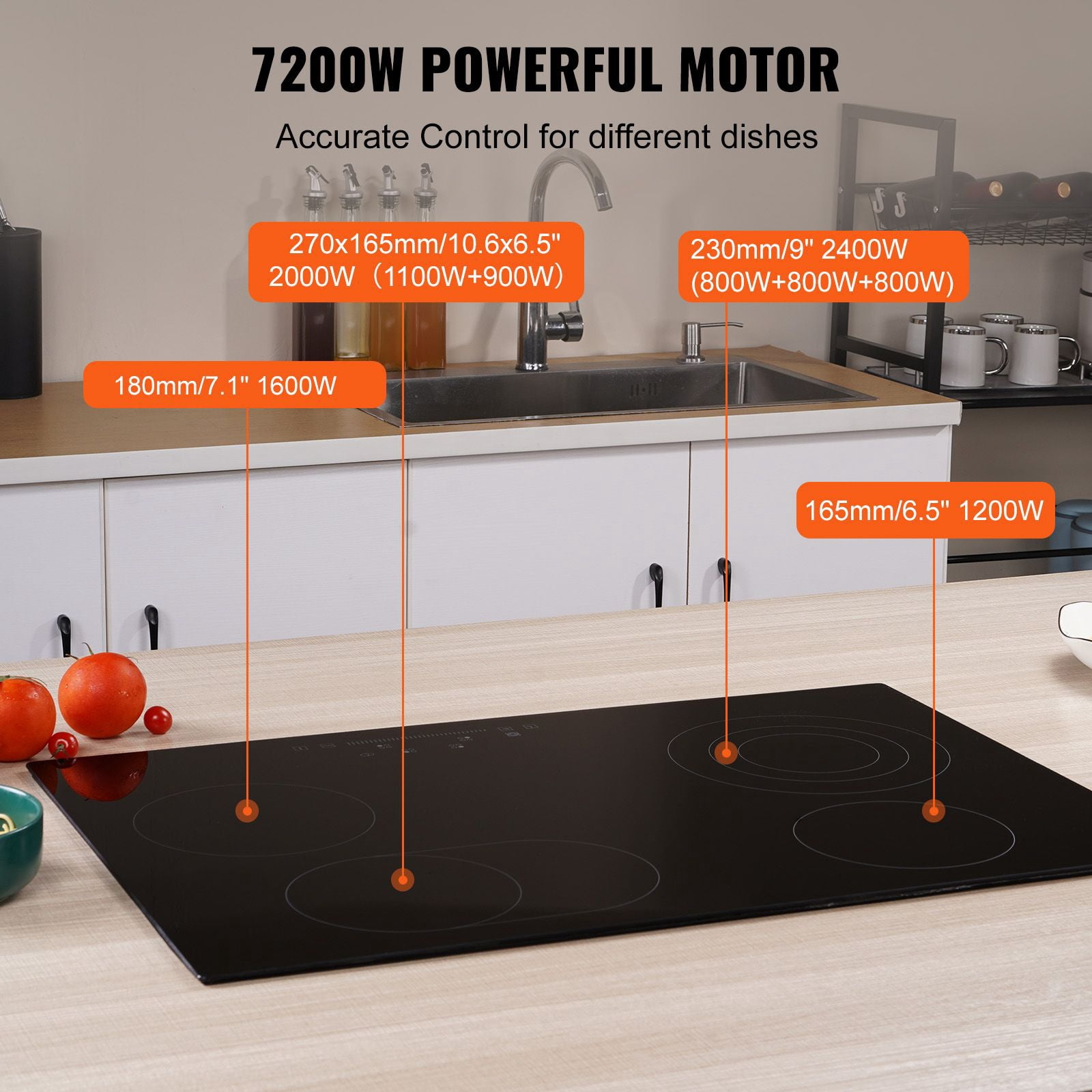 Built in Electric Stove Top,30.3x20.5"4 Burners,240V Glass Radiant Cooktop with Sensor Touch Control,Timer&Child Lock Included,9 Power Levels for Simmer Steam Slow Cook Fry
