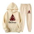 thumbnail image 2 of USSUMA Christmas Women's Sweatsuit Women’s Hoodies Long Sleeved Pullover Sweatpant Outfits Pocket Drawstring Print Tracksuit Stretch Waist Trendy Jogger Sets Oversized Fitness Workout Fall Suit, 2 of 6