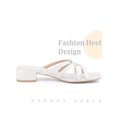 thumbnail image 3 of BLISSFUL STEP Square Toe Cross Strap Pearl Decor Chunky Heel Slide Sandals for Women White 5.5, 3 of 6