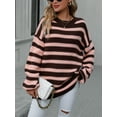thumbnail image 3 of Faithtur Chandail Rayé pour Femmes Manches Longues Col Rond Coupe Ample Tricot d'Hiver, 3 of 9
