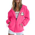 thumbnail image 2 of YVNAURA Cute Halloween Print Zip Up Sweatshirt for Women Long Sleeve Oversized Hoodie with Pockets Full Zip Front Pullover Casual Fall Spooky Season Top 1 Pack, Hot Pink,M, 2 of 4