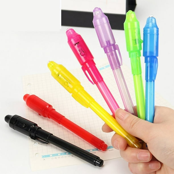 Lot de 7 stylos à lumière UV avec stylo à encre invisible pour