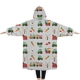 thumbnail image 2 of Oversized Wearable Blanket Hoodie,Cartoon Tractors Carrots Gray Pattern Sherpa Blanket Hoodie with Super Pockets,Super Warm Fuzzy Pullover for Women & Men, 2 of 6