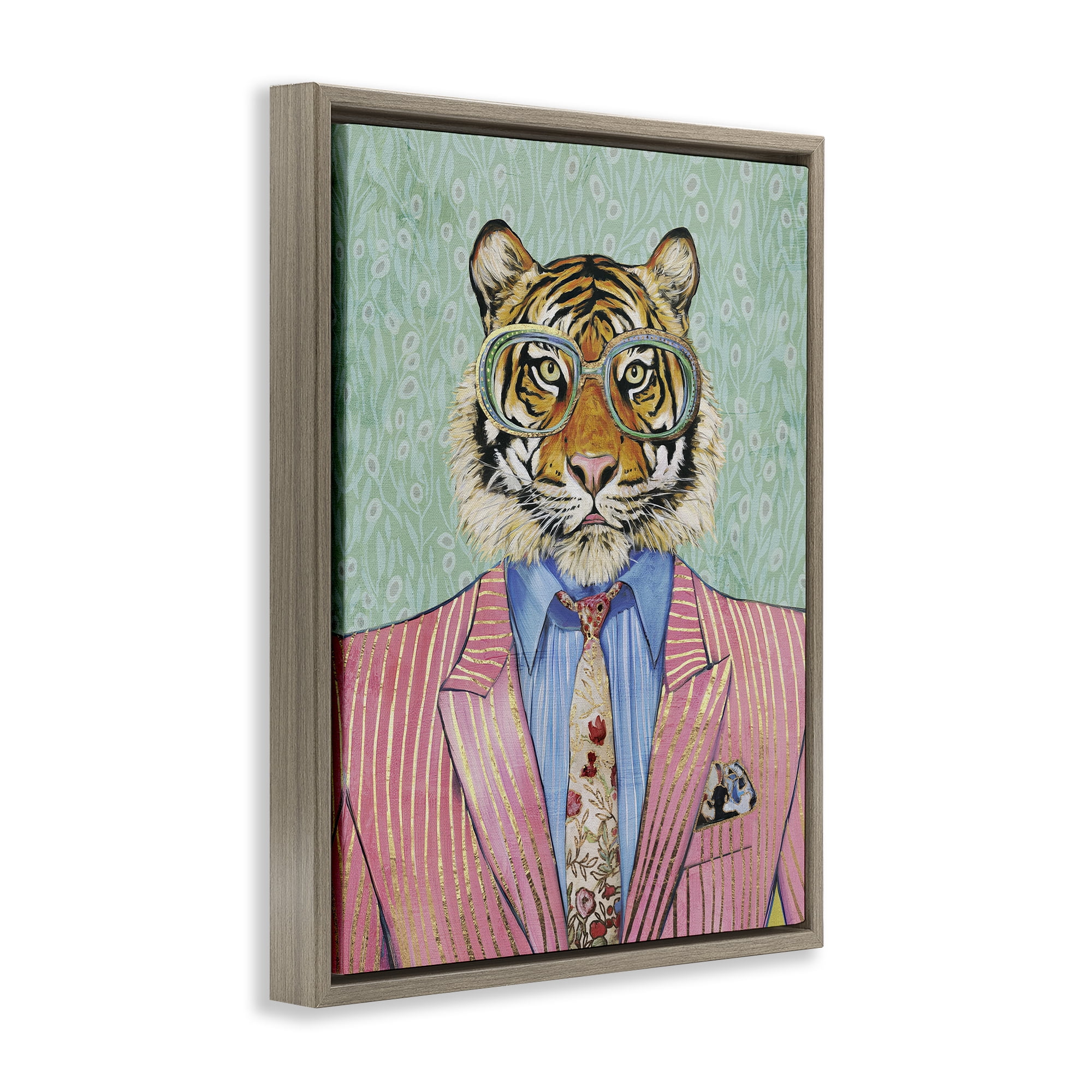 Stupell Industries Sharp Tiger Outfit Brown Framed Floater Canvas Wall Art, design by Svetlana Aleynikova