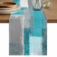 thumbnail image 2 of Abstract Grey White Blue Plaid Table Runner 90 Inches Long,Kitchen Dining Tablerunners Classic Geometric Art Linen Table Runners Dresser Scarves for Home Dinner Wedding Holiday Party Decor, 2 of 9