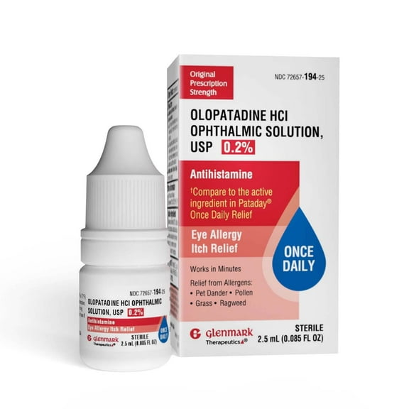 Glenmark Therapeutics Olopatadine Eye Drops for Allergies, Redness Relief, Antihistamine Eye Drops, Allergy Relief for Pet Dander, Pollen, Grass, Ragweed, Works in Minutes, Olopatadine HCl 0.2% 2.5ml