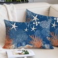 thumbnail image 2 of Orange Navy Blue Coral Throw Pillow Covers, Summer Beach Coastal Ocean Starfish Soft Breathable Pillow Cases with Zipper for Sleeping, Toddler Pillowcases for Couch Bed Sofa Chair 12x20 Inches, 2 of 9