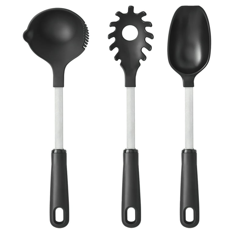 Mainstays 3-Piece Kitchen Utensil Set, Slotted Spatula, Slotted Spoon and  Solid Spoon, Black, Nylon