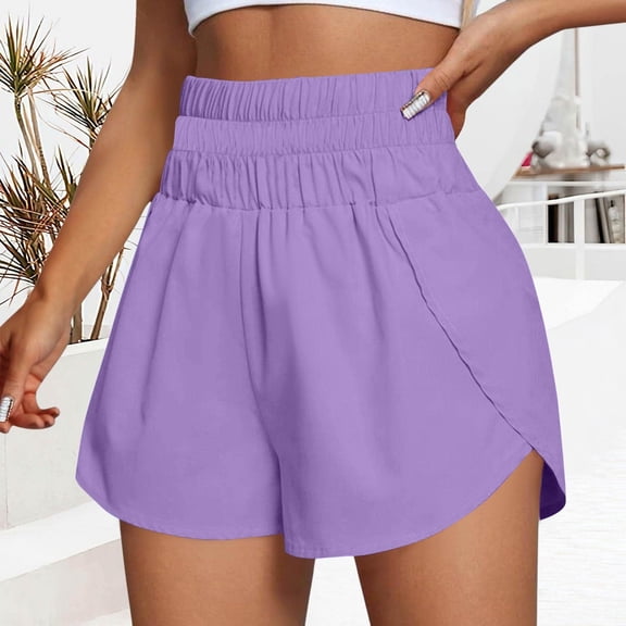 Iaqnaocc Womens shorts Elastic High Waist Summer Workout Shorts Athletic Running Breathable Women Shorts Purple XL