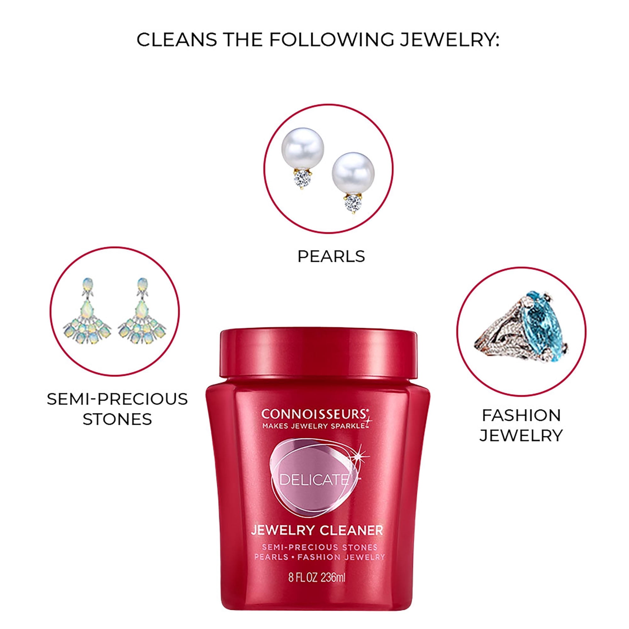 Connoisseurs Delicate Jewelry Cleaner Solution for Pearls, Gemstones & Fashion Jewelry, 3 Pack
