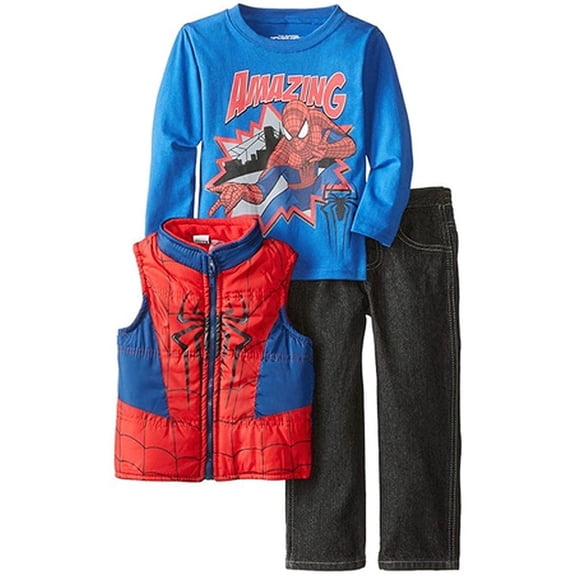Marvel Little Boys' Toddler 3 Pieced The Amazing Spider Man Vest Shirt and Pant Set 4
