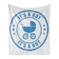 thumbnail image 1 of Gender Reveal Soft Flannel Fleece Blanket, Old Fashioned Style Its a Boy Words with Grunge Effects and Carriage Print, Cozy Plush for Indoor and Outdoor Use, 70" x 90", Violet Blue, by Ambesonne, 1 of 6