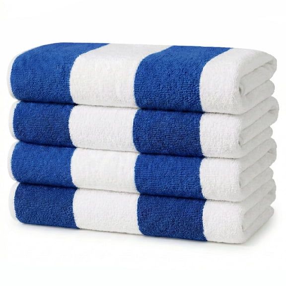 Kaufman - Large Beach Towel | 30" x 60" Terry Cabana Striped Beach Towels | Absorbent, Quick-Drying | Cotton Thick Beach Towels (Blue/White, 4-PK)