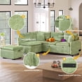 thumbnail image 4 of LUCKHAO L-Shaped Chenille Fabric Convertible Sofa Bed and Power Sockets Sectional Sofas with Two Pillows, Green/Orange, 4 of 8
