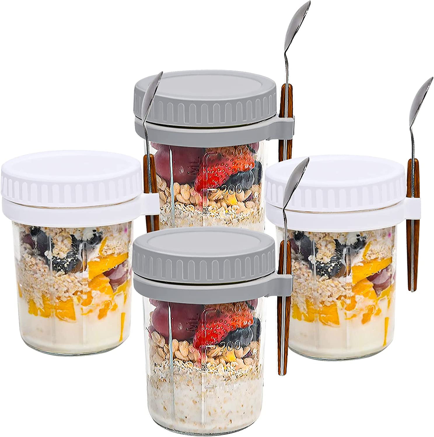 Mason Jars for Overnight Oats: 4 Pack Overnight Oats Containers with ...