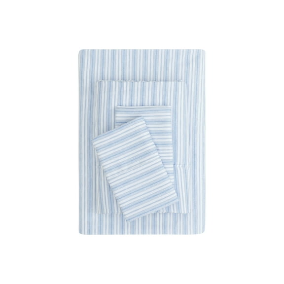 Mainstays Super Soft Brushed Microfiber Bed Sheet Set, Blue Stripe, Full, 4 Piece