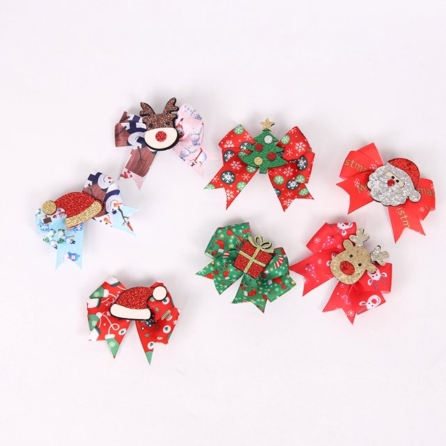 Pinzas para el cabello JAMW con lazos navideños para niña Santa árbol de Navidad y gorra estilos de alce