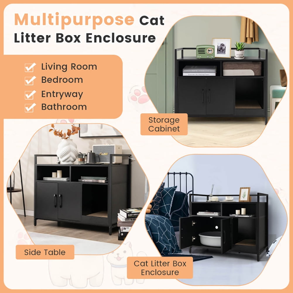 Hidden Cat Washroom with Double Doors and Scratch Cardboard, Cat Litter Box Enclosure , Hidden Cat Washroom Furniture, Pet Crate for Living Room, Bedroom, Balcony