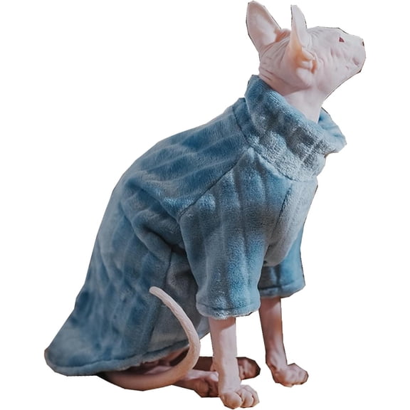 Turtleneck Sweater for Sphynx Cat Soft Coral Fleece Cat Clothes Thick Winter Warm Outfit Coat for Hairless Cats and Small Dogs Apparel with Sleeves (Blue, L (7-8.5 lbs))