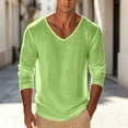 thumbnail image 2 of UVEASISHA Men's Cotton T-Shirt Long Sleeve V Neck Solid Basic Tees Relaxed Fit Casual Summer Tops Vacation Street Breathable Undershirt Green S, 2 of 7