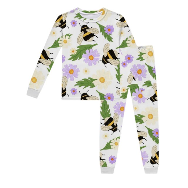 Toimothcn Toddler Girls Outfit Set Long Sleeve Cartoon Bee Printed Pajamas Pants 2Pcs Pjs Outfit Set Soft Homewear Clothes Set 3-4 Years