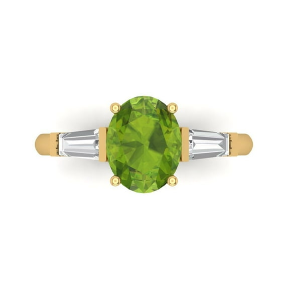 2.5 ct Oval Cut Natural Peridot Three-Stone Engagement Ring for Women in 14K Yellow Gold