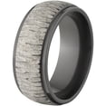 thumbnail image 2 of 8mm Raised Center Black Zirconium Ring with a Silver Center Tree Bark Finish, 2 of 3