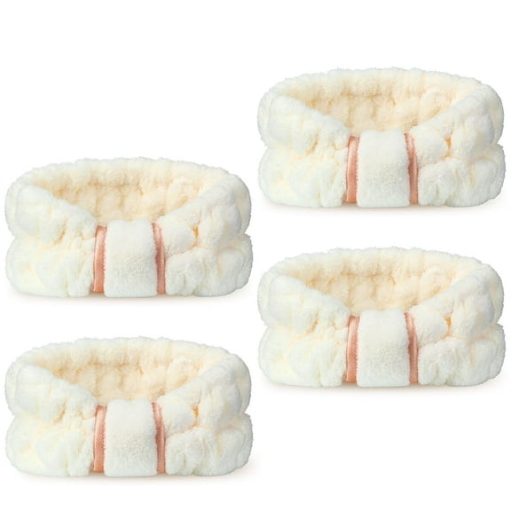 BlinkLLX 4 Pack Microfiber Headbands Spa Facial Headbands Makeup Head bands Elastic Terry Cloth Head Wrap for Women Girls Washing Face Makeup Shower Yoga Sports(Beige)