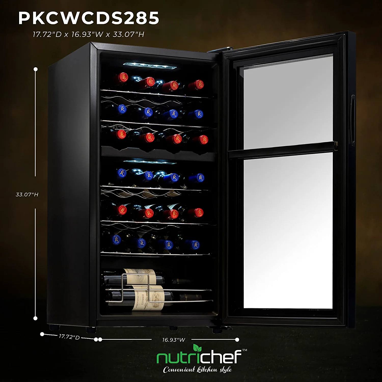 NutriChef 28Bottle Cooler Dual-Zone Refrigerator