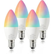 FLSNT Smart Light Bulbs,LED WiFi 2.4G RGBCW Color Changing Light Bulb,Works with Alexa,Google Home Assistant,4.5W(40W Equivalent),E12 Candelabra Base,4 Pack