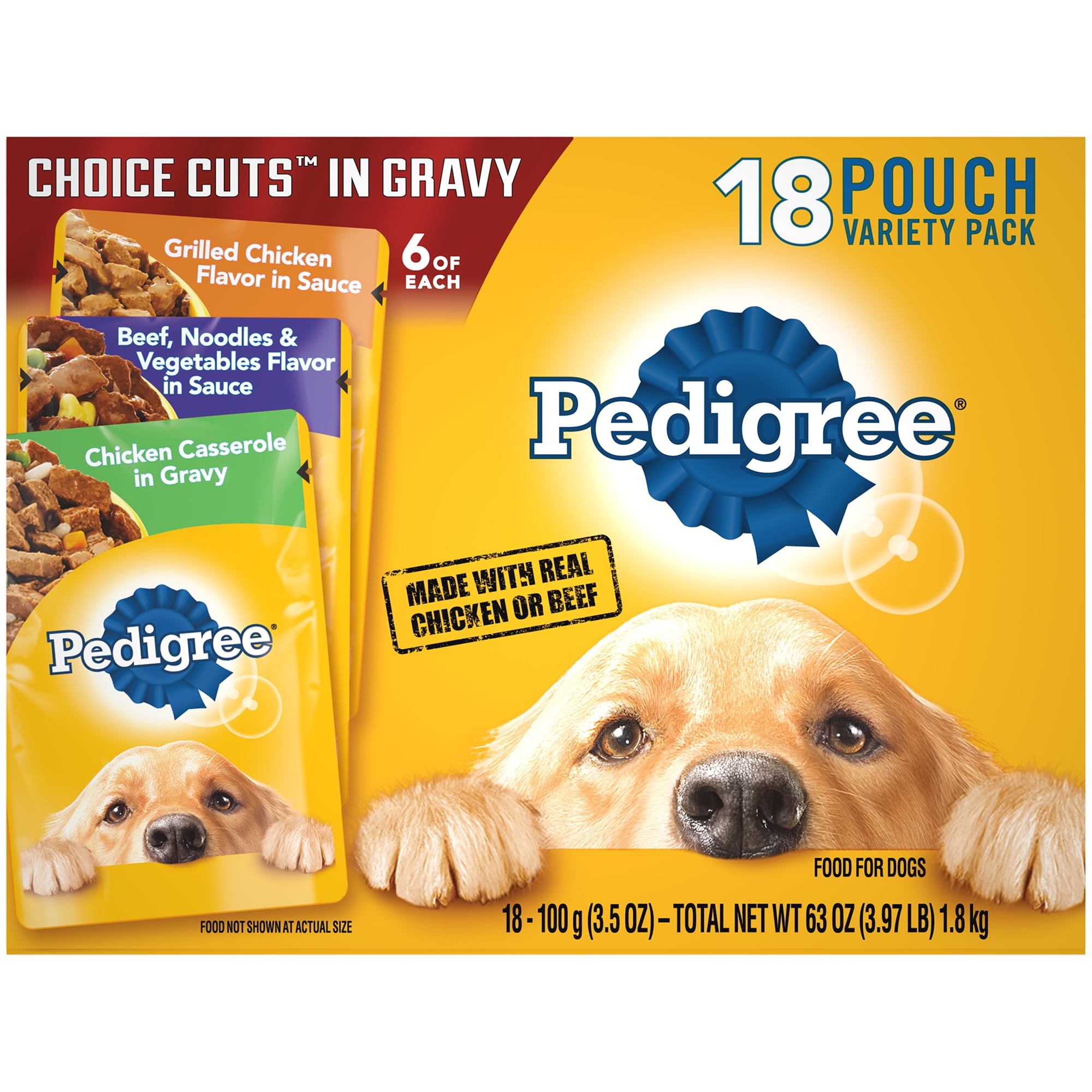 Photo 1 of \Pedigree Pouch Choice Cuts In Gravy Wet Dog Food Grilled Chicken, Beef & Chicken Casserole - 3.5oz/18ct Variety Pack
exp 02/2022 (factory sealed)