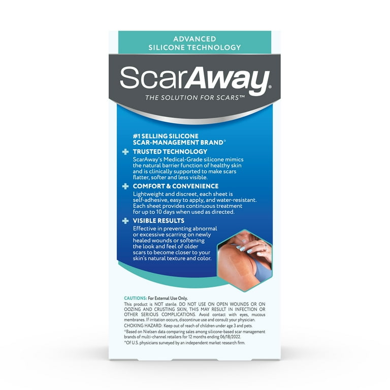 ScarAway Silicone Scar Sheets Shrink Flatten and Fade Scars Clear 6 Sheets per Pack