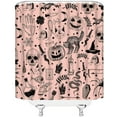 thumbnail image 3 of Spooky Halloween Shower Curtain Black Scary Cat Pumpkin Witchy Hand Moon Skull Candle Vintage Gothic Vintage Holiday Pink Fabric Bathroom Decor Curtain with Hooks, 3 of 3