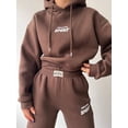 thumbnail image 5 of Women's Fleece Lined Sportswear Outfits, Letter Print Long Sleeve Hoodies + High Waist Jogger Pants Tracksuit, 5 of 9